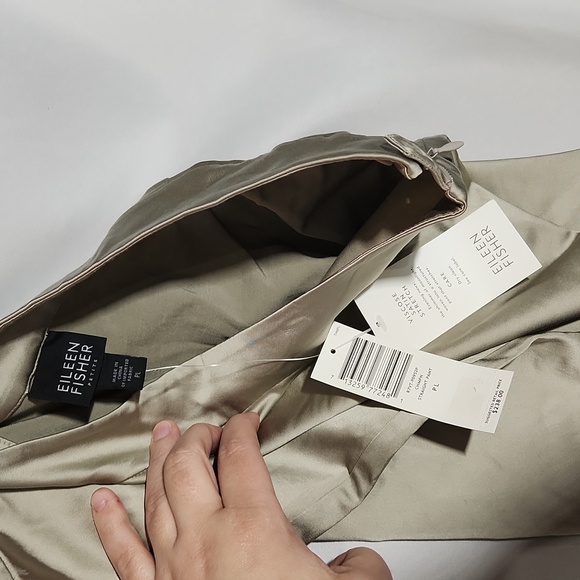 Eileen Fisher Champaign Satin Straight Pant New Size Petite Large - Picture 5 of 7